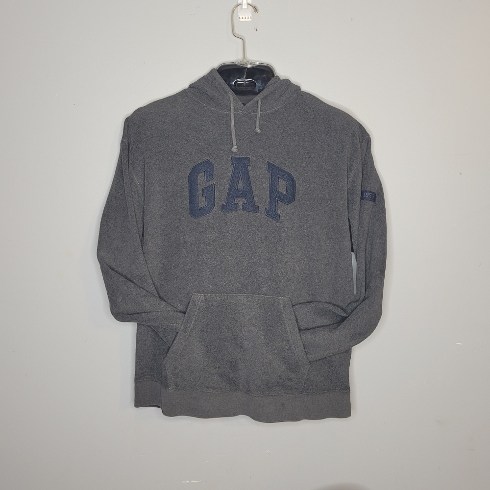 Vintage Grey Fleece GAP spellout Arch Logo Hoodie Sweatshirt